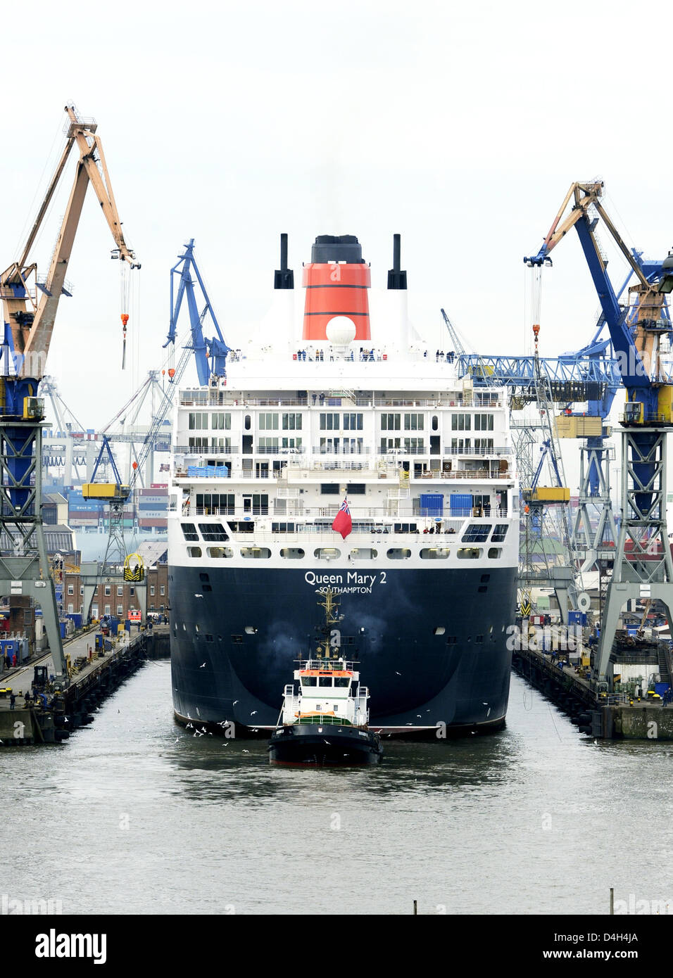 'Queen Mary 2 docks" au chantier naval Blohm  + Voss à Hambourg, Allemagne, 24 octobre 2008. Au 13 novembre, le navire sera donné une nouvelle couche de peinture et de travaux sur le moteur sera effectué en cale sèche 17. Photo : Maurizio Gambarini Banque D'Images