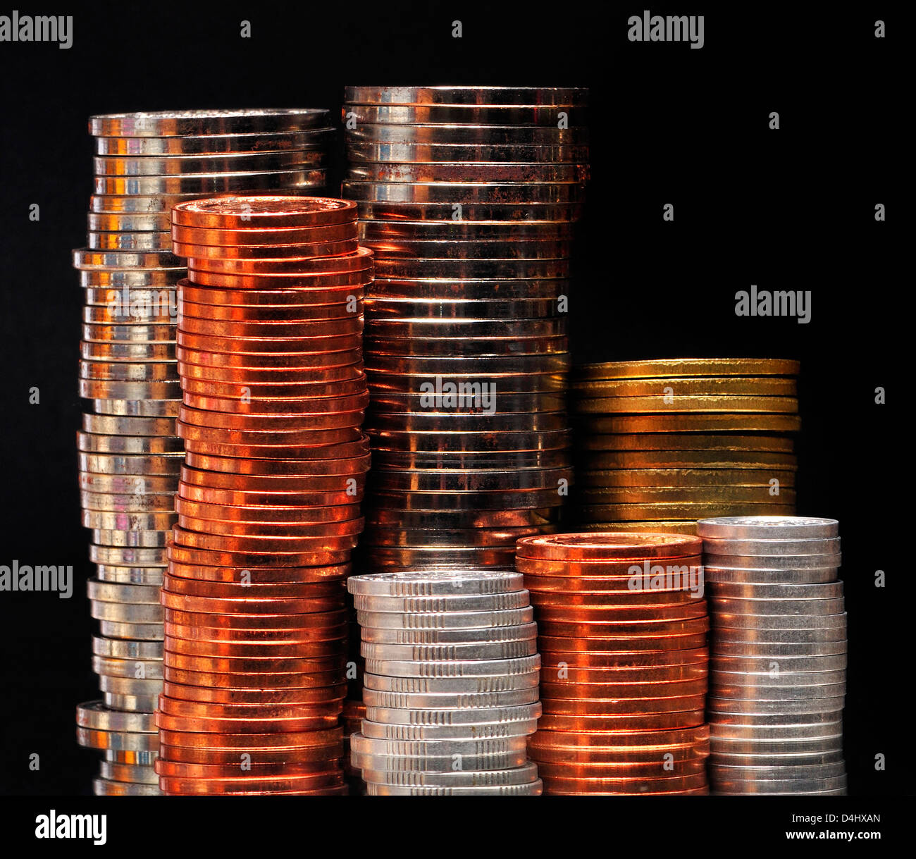 Tas de pièces de monnaie Banque D'Images