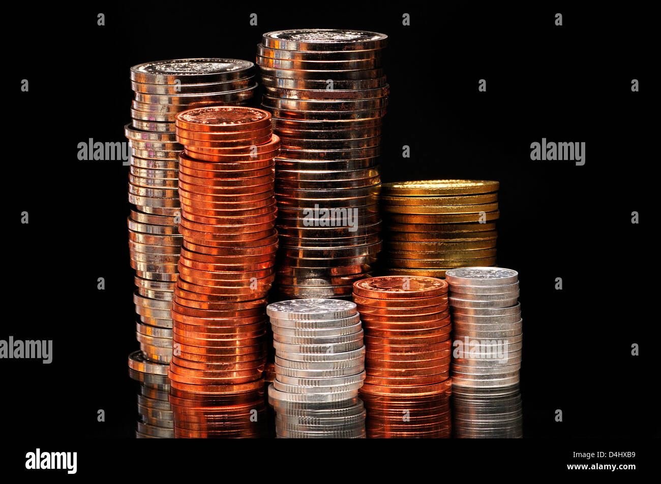 Tas de pièces de monnaie Banque D'Images