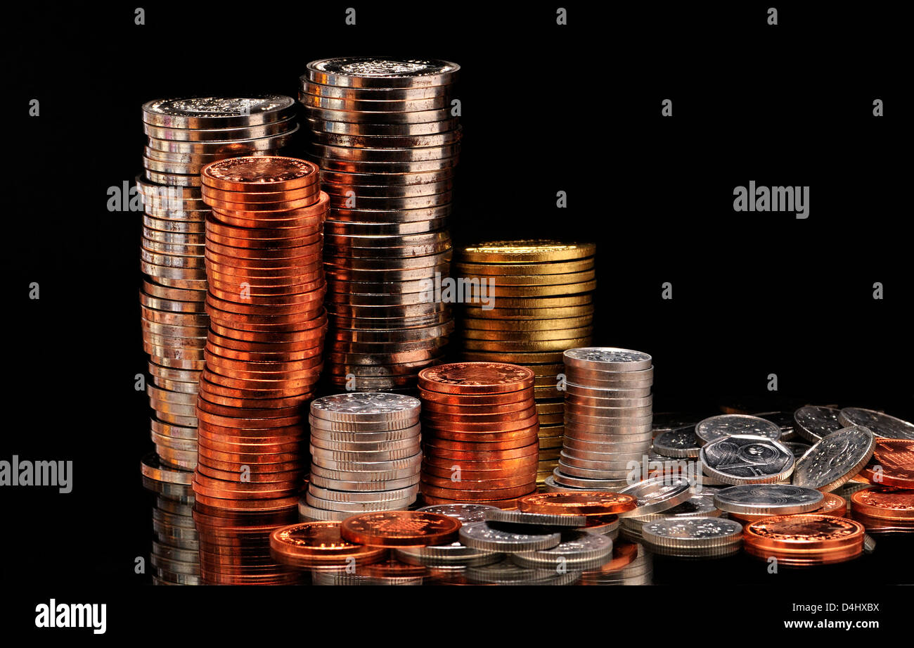 Tas de pièces de monnaie Banque D'Images