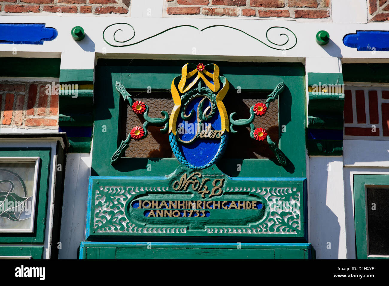 Altes Land, Estebruegge, ancienne porte dans un traditionel pans, Basse-Saxe, Allemagne Banque D'Images