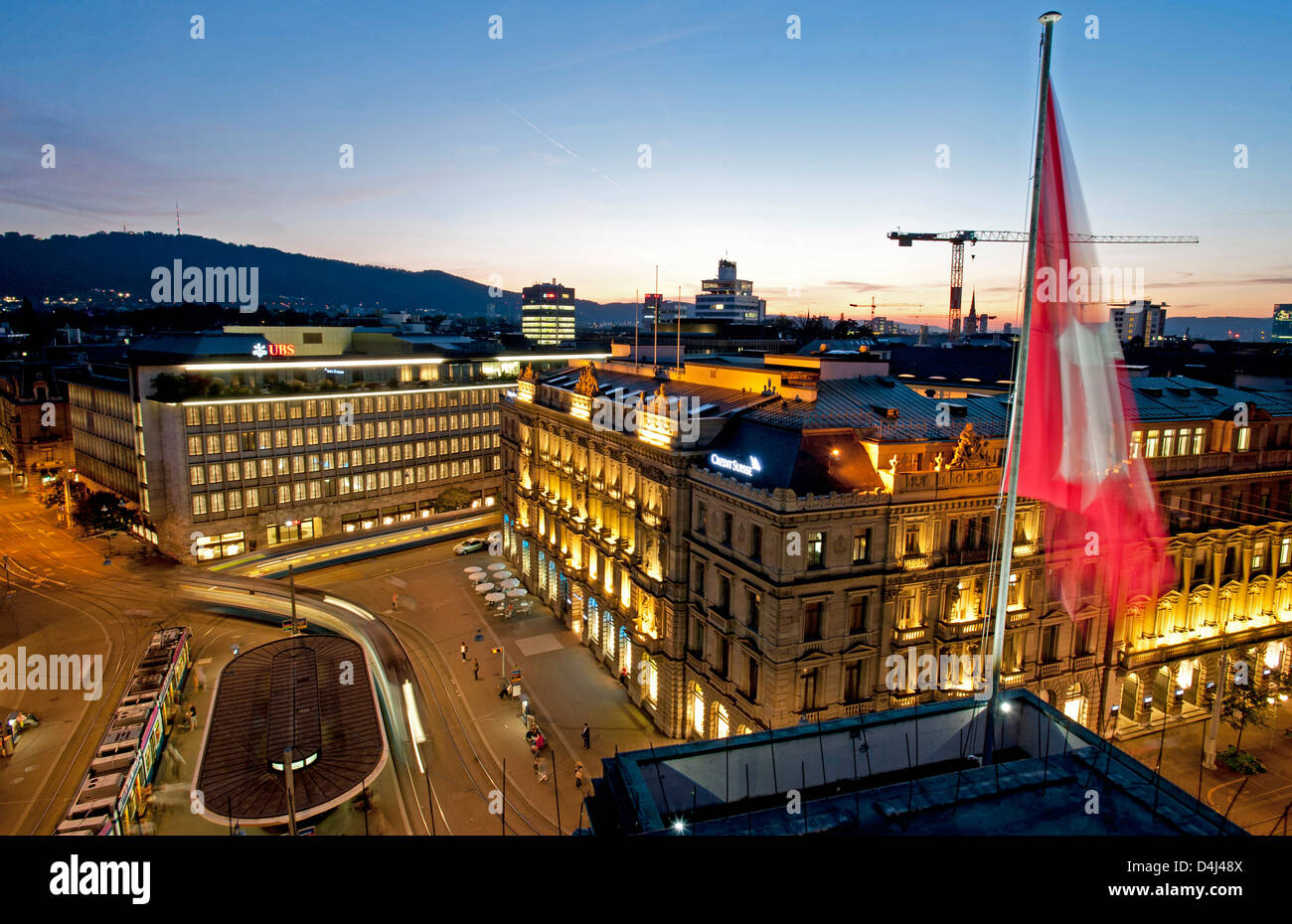 Zurich, Suisse, place d'armes avec la banque UBS et Credit Suisse Banque D'Images