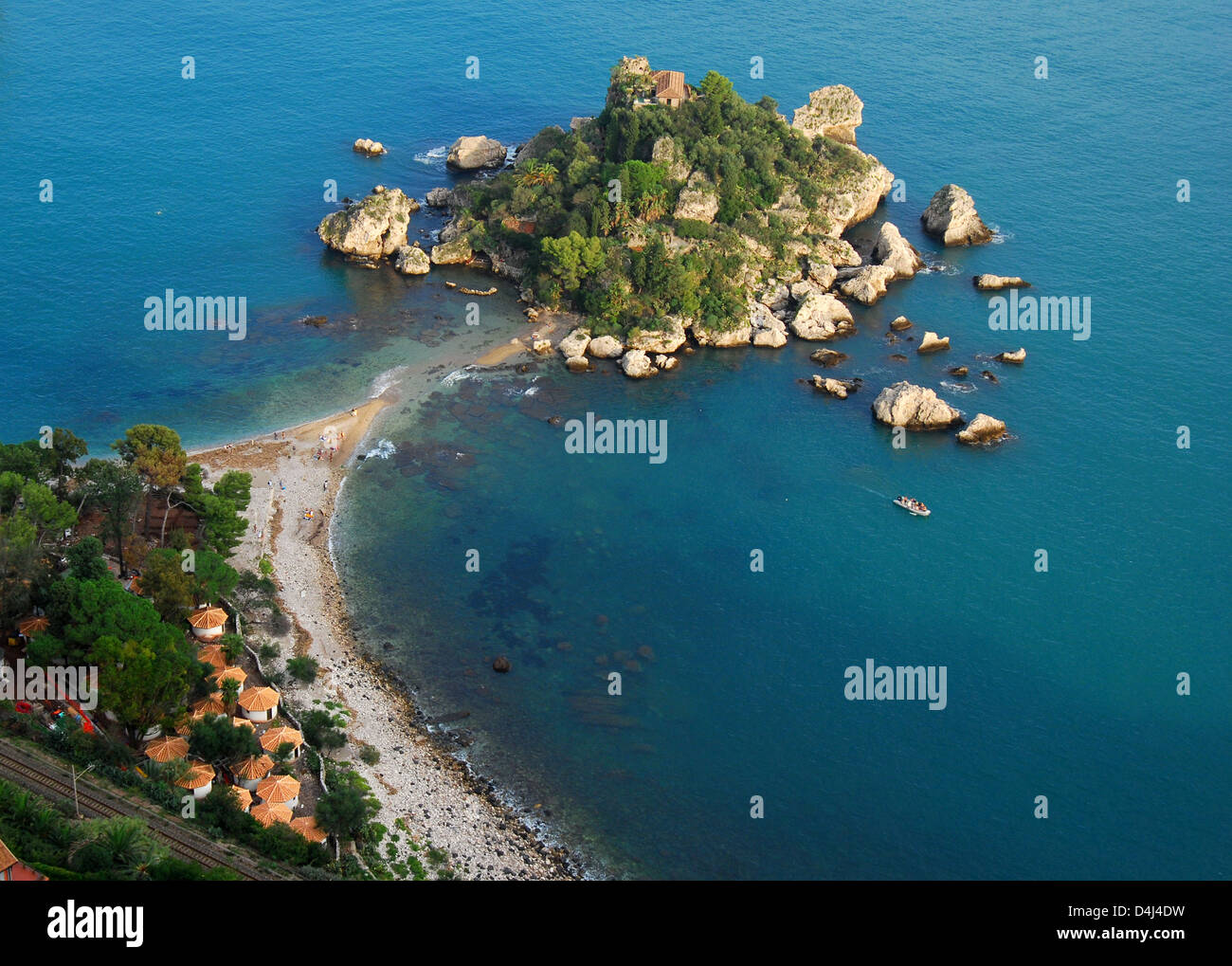 Isola Bella est une petite île près de Taormina, Sicile, Italie. Banque D'Images