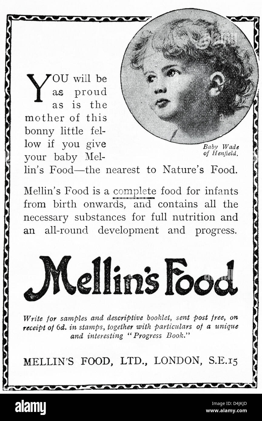 Période des années 1920 vintage publicité imprimer à partir de la publicité dans les magazines anglais MELLIN'S FOOD de Londres pour les bébés et nourrissons Banque D'Images