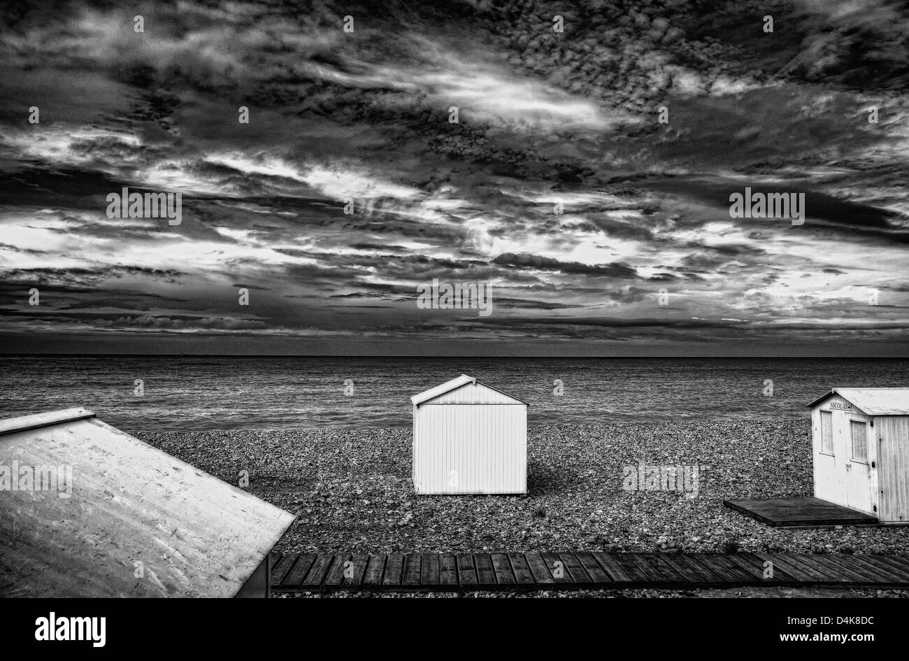 Huts on Rocky beach Banque D'Images