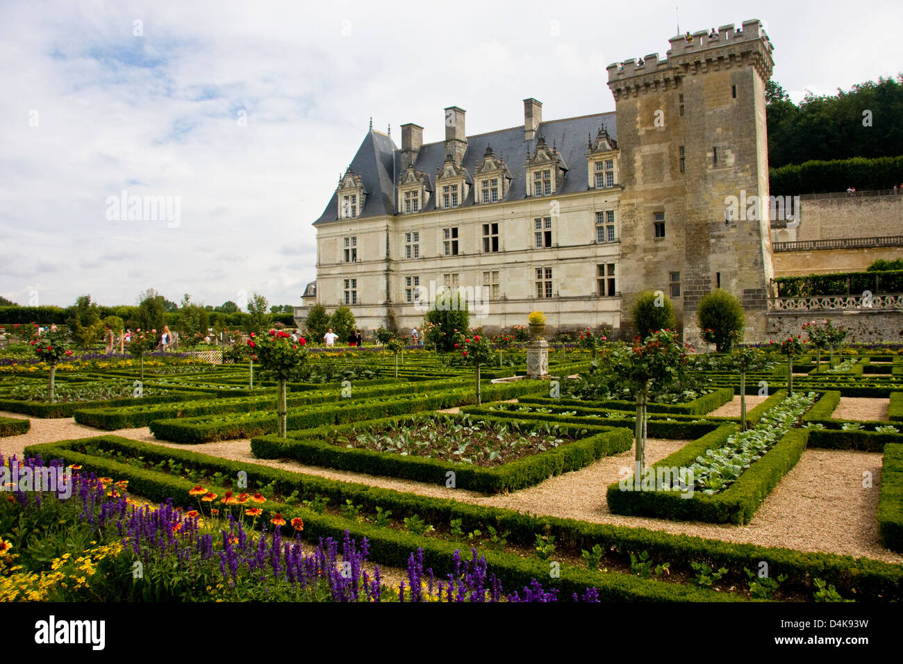 Le château et une partie de la Renaissance cuisine jardin de Villandry, vallée de la Loire, France Banque D'Images