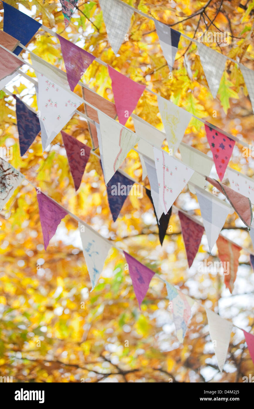 Drapeaux au vent contre les feuilles d'automne Banque D'Images