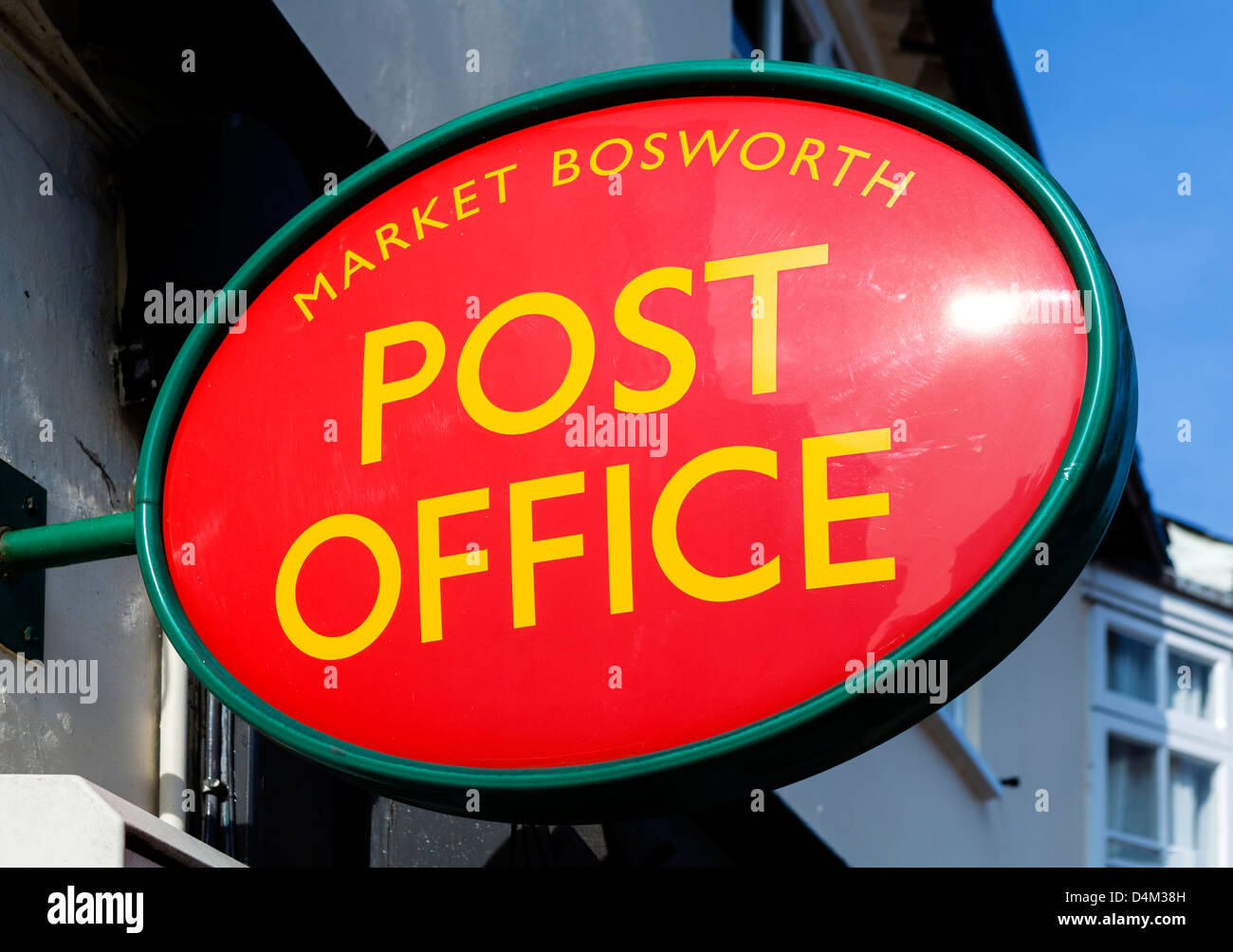 Bureau de poste local signer dans le centre-ville, B-6742, Leicestershire, East Midlands, Royaume-Uni Banque D'Images