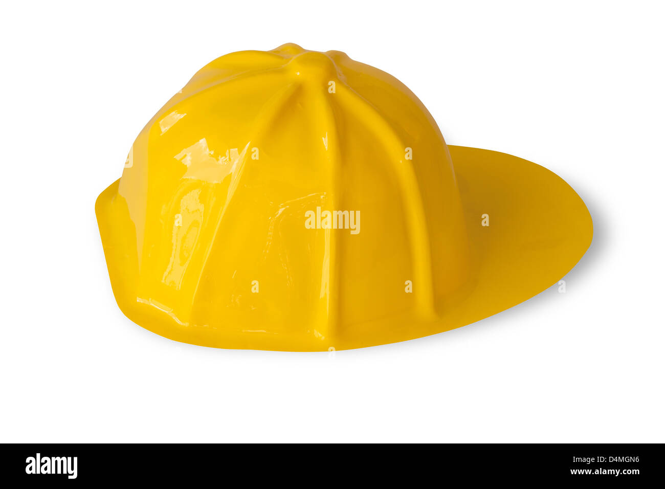 Casque jaune travaillant pour enfant sur fond blanc, chemin de détourage inclus Banque D'Images