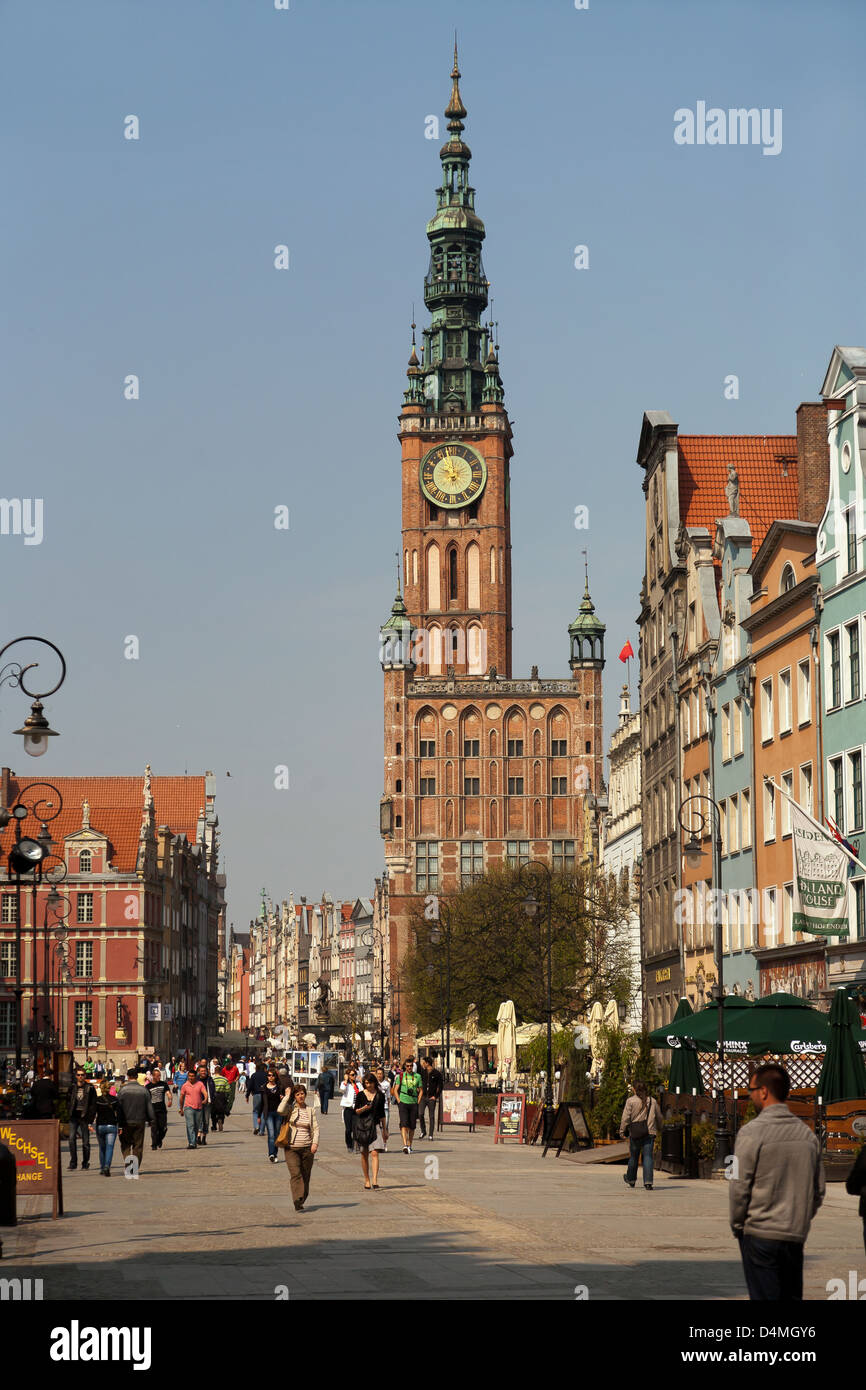 Gdansk, Pologne, l'Hôtel de Ville d'Rechtstaedtische dans Long Street et Market Banque D'Images