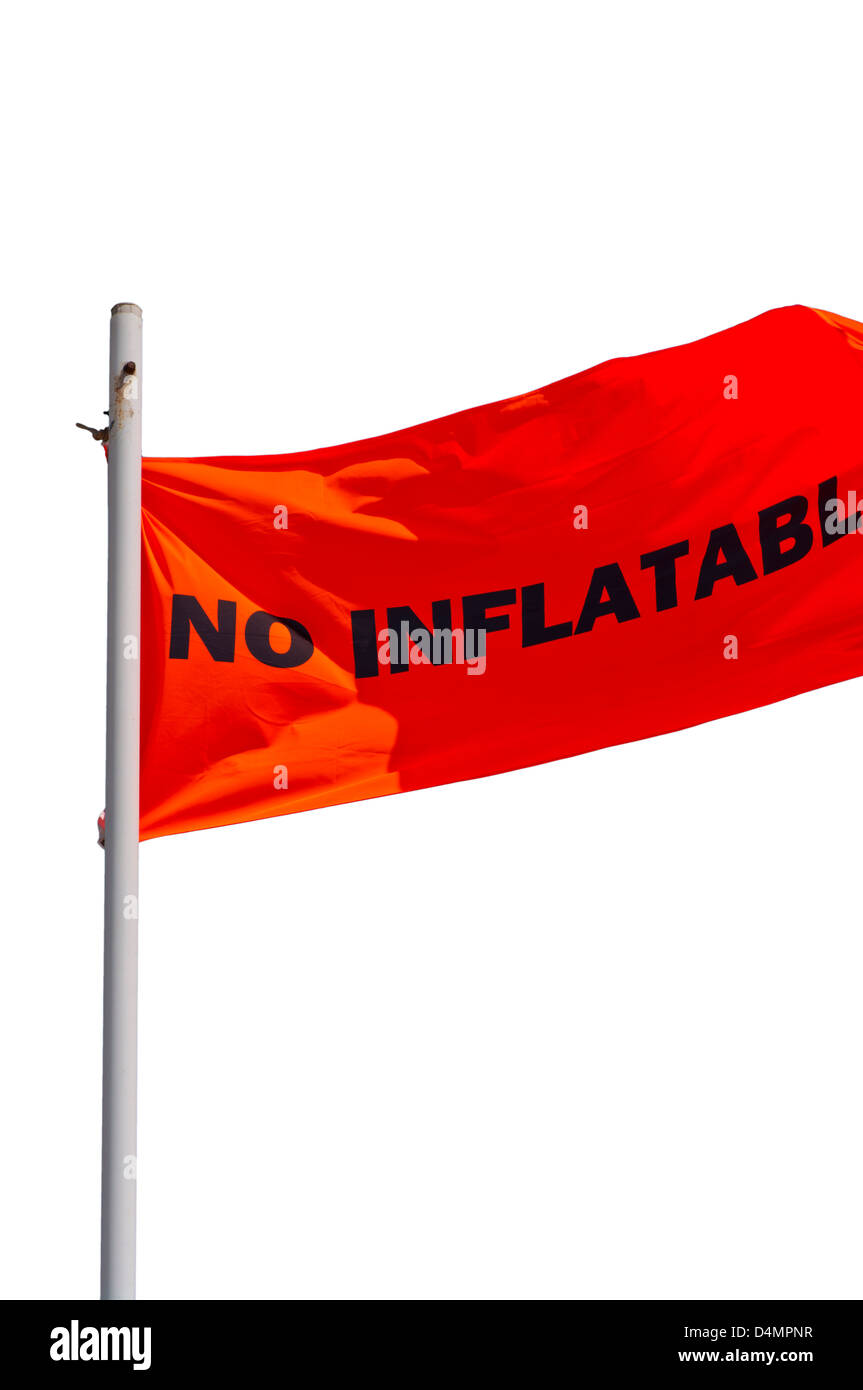 Pas de drapeau d'avertissement orange Beach Inflatables uk Banque D'Images