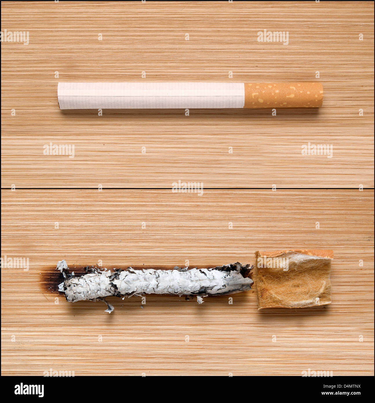 La photo est destiné à refléter les effets nocifs du tabac à priser et de cigare montre un avant et après avoir été fumé. Banque D'Images