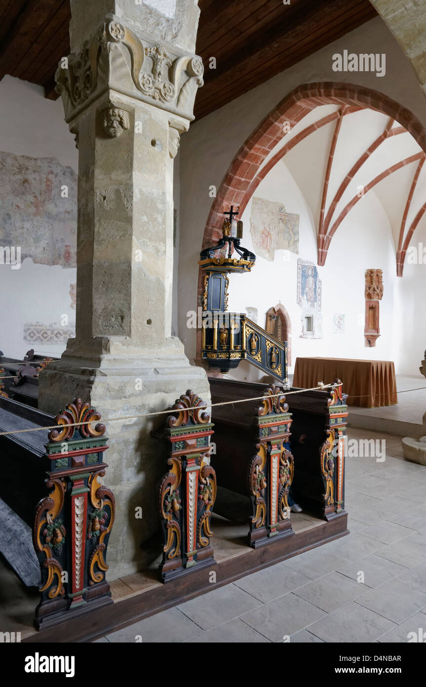 Intérieur de l'église de Notre Dame Marie de Liptovska, Musée du Village de Liptov, Pribylina, Zilinsky kraj, la Slovaquie. Banque D'Images