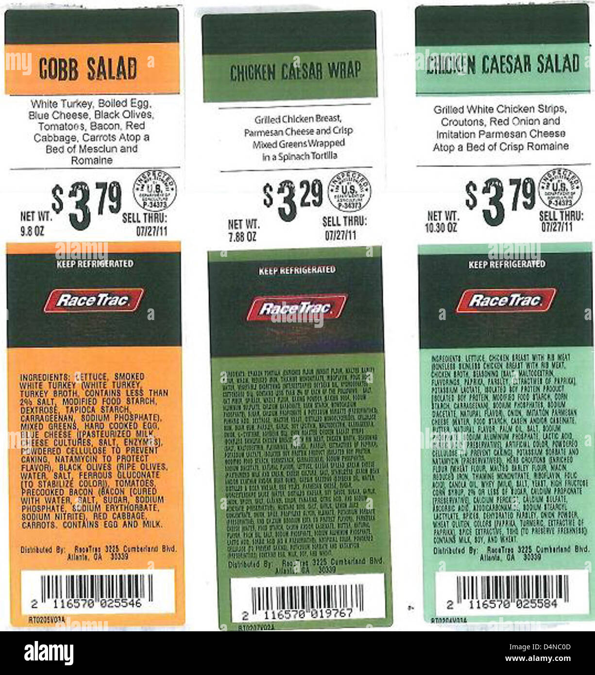 Core-Mark Atlanta Division, Race Trac et Starbucks Flying Food Group ont rappelé des sandwichs, des parfaits, des emballages, des assiettes et des salades en raison des risques de contamination potentiels. Les consommateurs devraient éviter de consommer ces produits et les retourner aux magasins. Banque D'Images
