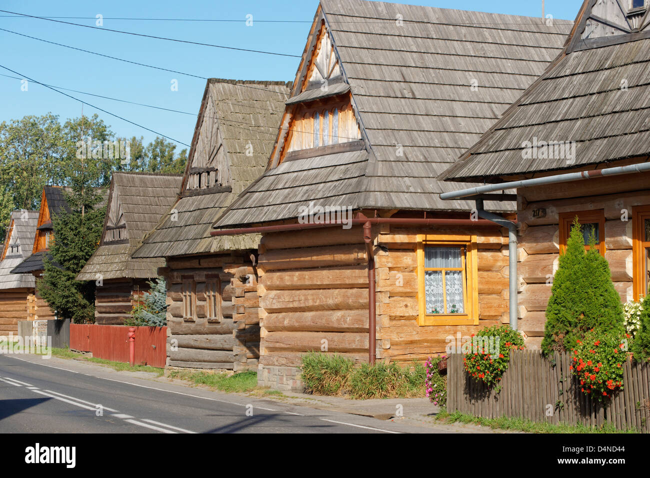 Maisons en bois traditionnel, Chocholow. Malopolska, Pologne Banque D'Images