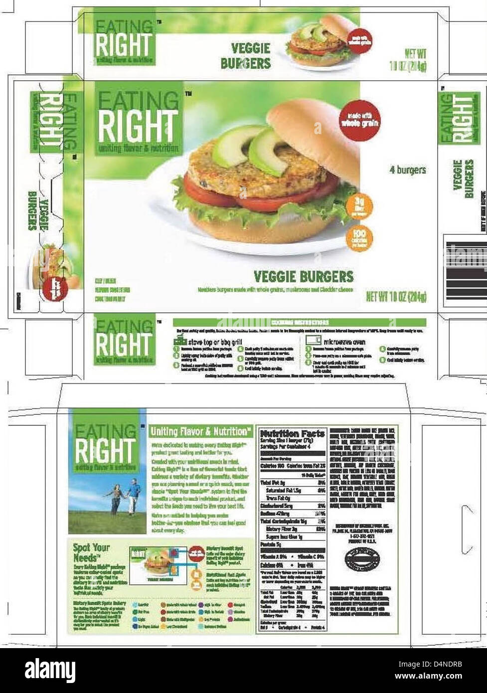 Gardenburger LLC a rappelé Soy Protein Burgers de la marque Eating RightT en raison de problèmes d'allergènes. Le produit contient des allergènes non déclarés, ce qui présente un risque pour les consommateurs allergiques. Banque D'Images