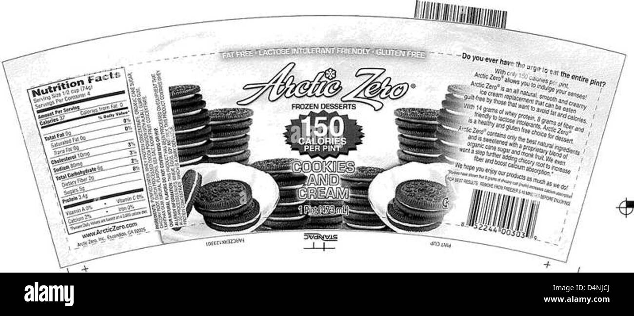 Arctic Zero Inc a émis un rappel pour ses desserts glacés en raison de la présence non déclarée d'allergènes. Le rappel comprend tous les produits touchés vendus sous la marque Arctic Zero, et les consommateurs sont invités à retourner les produits pour un remboursement. Banque D'Images