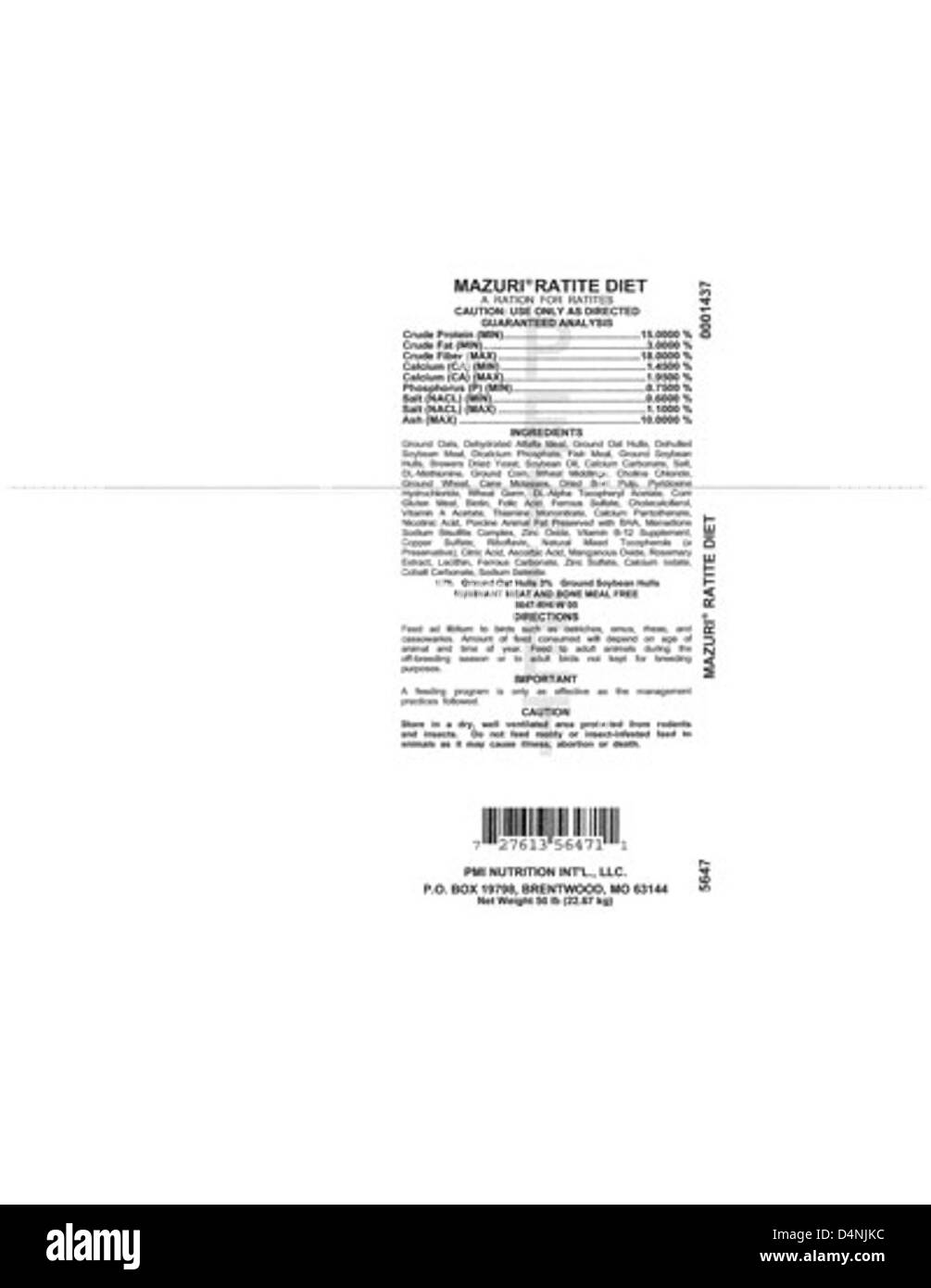 Plusieurs aliments pour animaux, y compris les aliments pour poissons-chats et le chow de gibier Mazuri, ont été rappelés en raison de préoccupations liées à la salubrité des aliments. Ces produits sont utilisés dans l'alimentation animale et peuvent présenter des risques pour la santé des animaux s'ils sont consommés. Banque D'Images