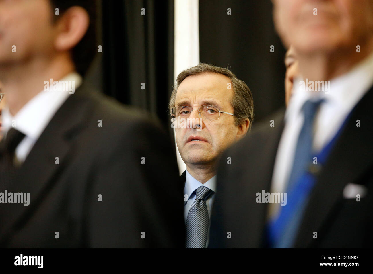 Les Juifs grecs commémorer 70e anniversaire de la déportation à Auschwitz. Le premier ministre grec Antonis Samaras a participé à la commémoration à Thessalonique est Monastirioton Synagogue. Le 15 mars 1943, les Nazis ont envoyé le premier convoi de quelque 4 000 Juifs de Thessalonique pour le camp de la mort d'Auschwitz-Birkenau. En août, 49 000 hors de la ville avant la guerre de 55 000 juifs avaient été déportés. Moins de 2 000 ont survécu. Thessalonique, Grèce. Le 17 mars 2013. Banque D'Images