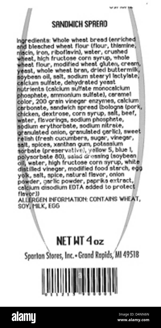 Spartan Stores a rappelé divers produits de charcuterie en raison d'une contamination potentielle par Listeria monocytogenes. Les consommateurs sont invités à jeter les produits touchés ou à les retourner pour un remboursement. Banque D'Images