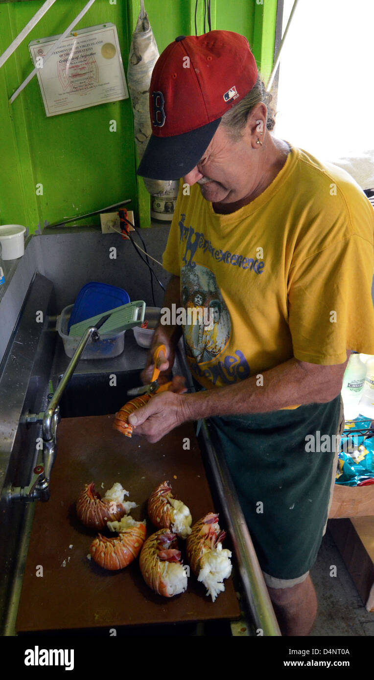 Homard Préparation au piège à touristes, de Saint John, Îles Vierges des États-Unis. Banque D'Images