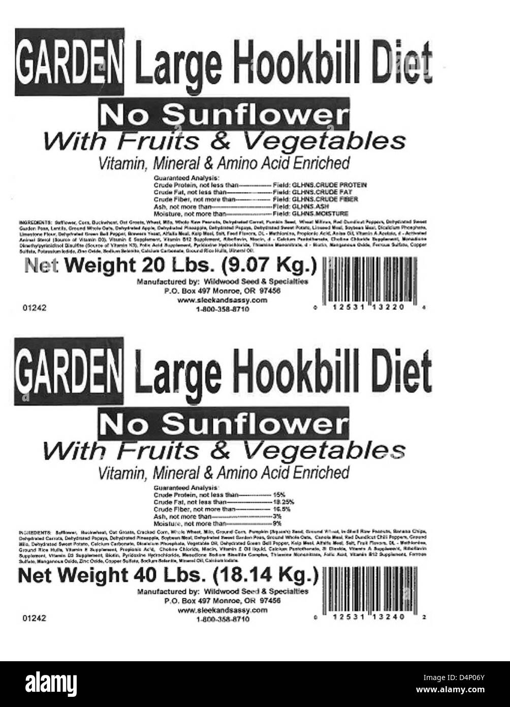 Sunland Peanut a prolongé son rappel pour inclure Wildwood Seed Pet Foods en raison d'une contamination potentielle par la salmonelle. Le rappel touche plusieurs variétés d'aliments pour animaux de compagnie et les consommateurs devraient jeter ou retourner les produits. Banque D'Images