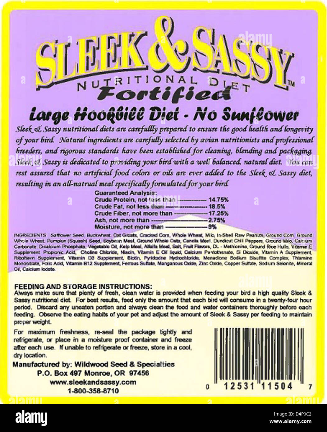 Sunland a rappelé Wildwood Seed Pet Foods en raison d'une contamination potentielle par Salmonella. Les consommateurs devraient retourner les produits pour prévenir les risques pour la santé des animaux de compagnie. Banque D'Images
