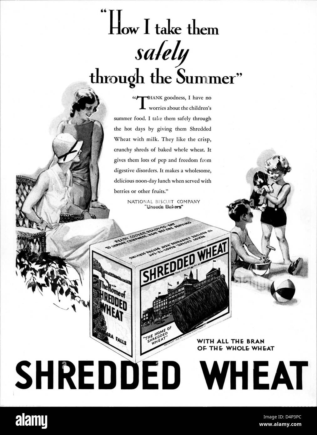 Une publicité de la FDA des années 1950 promeut les céréales de blé râpées comme une option saine pour les enfants, prétendant aider la santé digestive. Cette publicité faisait partie d'une campagne plus vaste sur les allégations santé pour les produits alimentaires. Banque D'Images