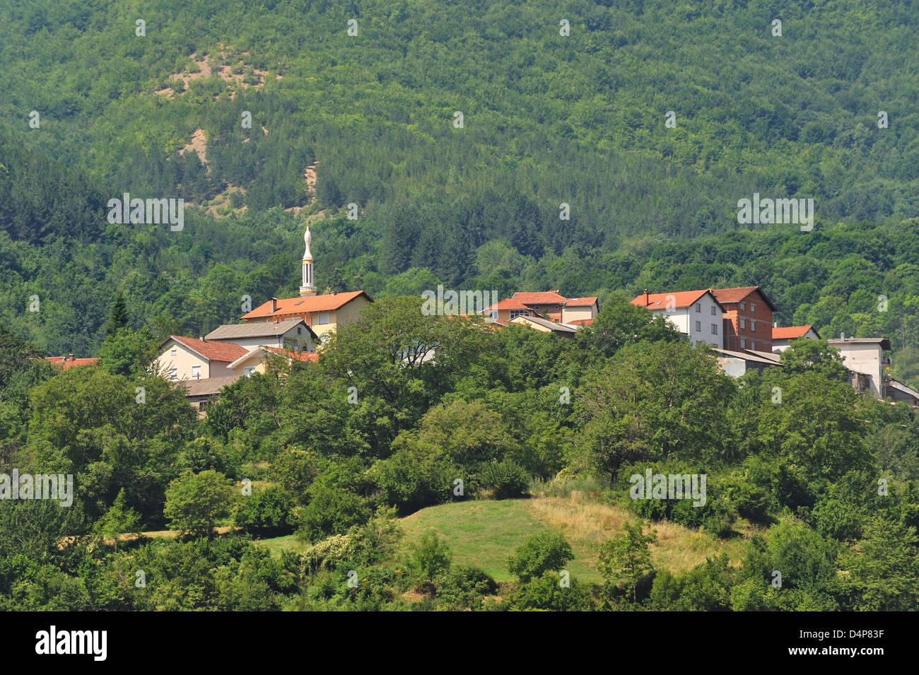 Village dans les montagnes, le parc national de Mavrovo, Macédoine Banque D'Images