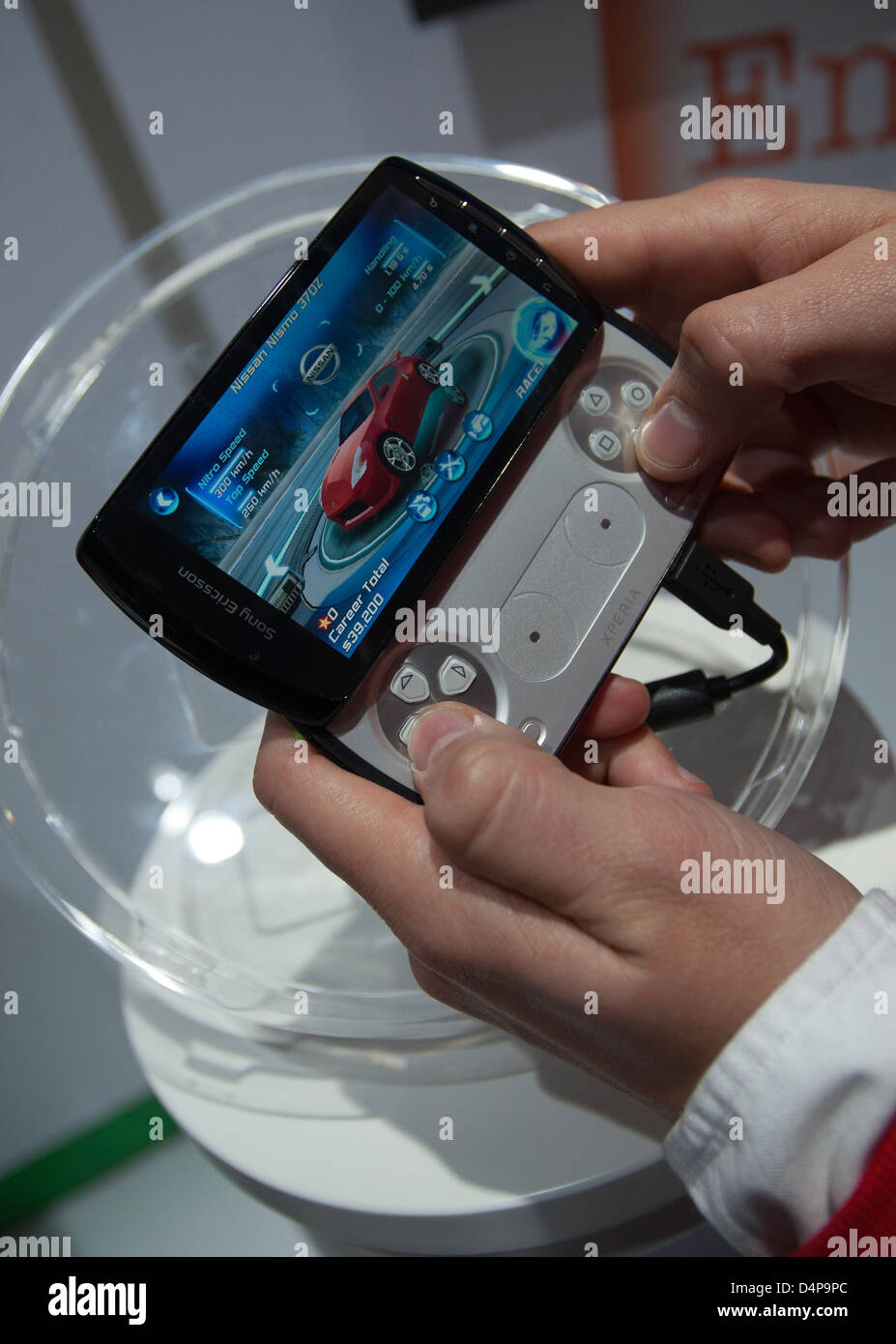 Barcelone, Espagne, Sony Ericsson stand au Mobile World Congress Banque D'Images