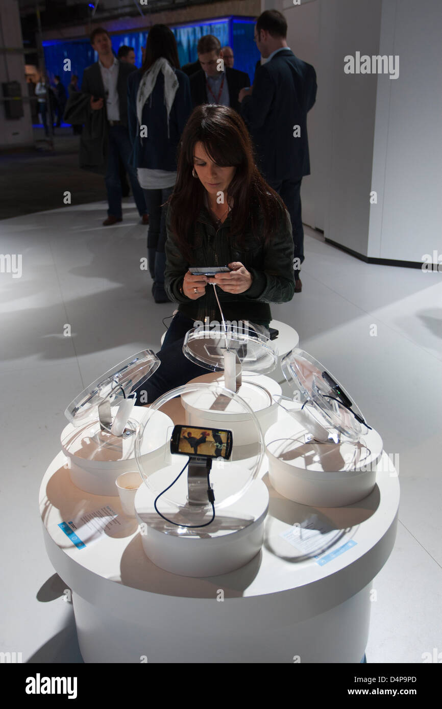 Barcelone, Espagne, Sony Ericsson stand au Mobile World Congress Banque D'Images