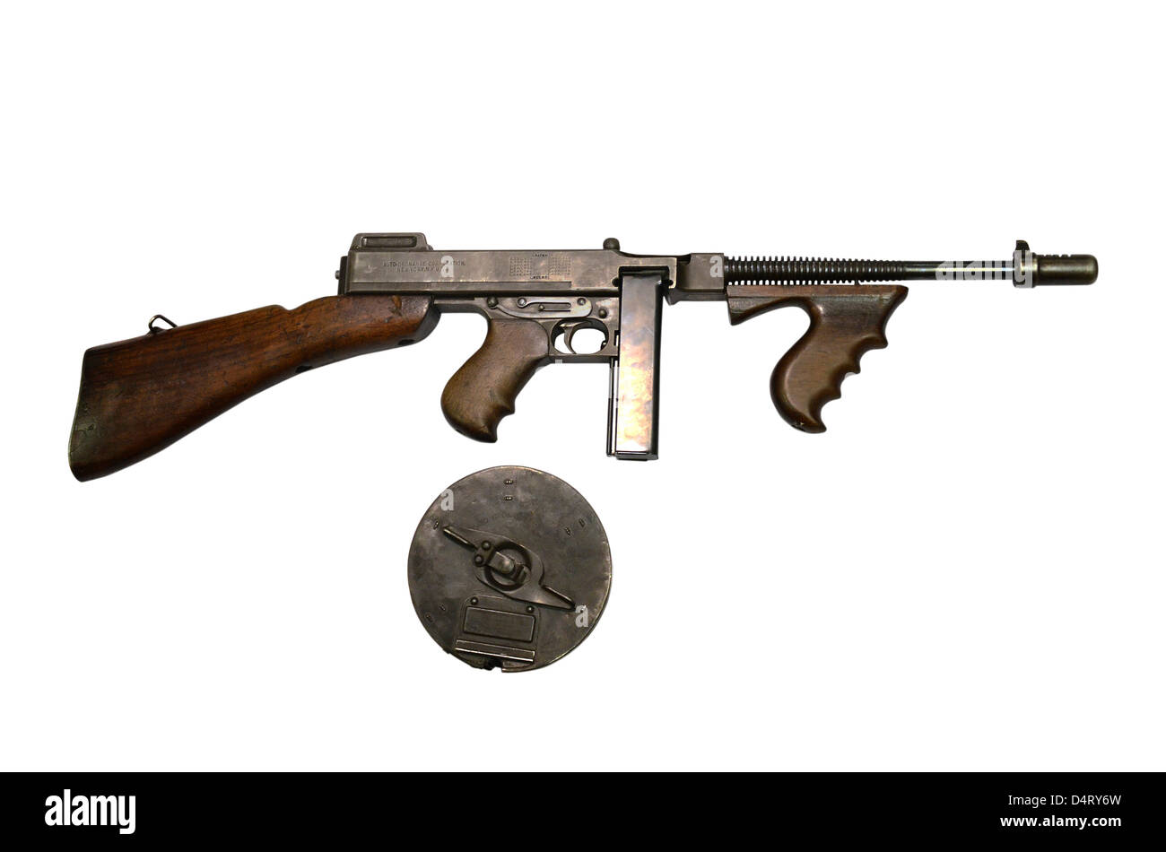 Modèle de pistolet-mitrailleur Thompson 1928 avec drum magazine. Banque D'Images