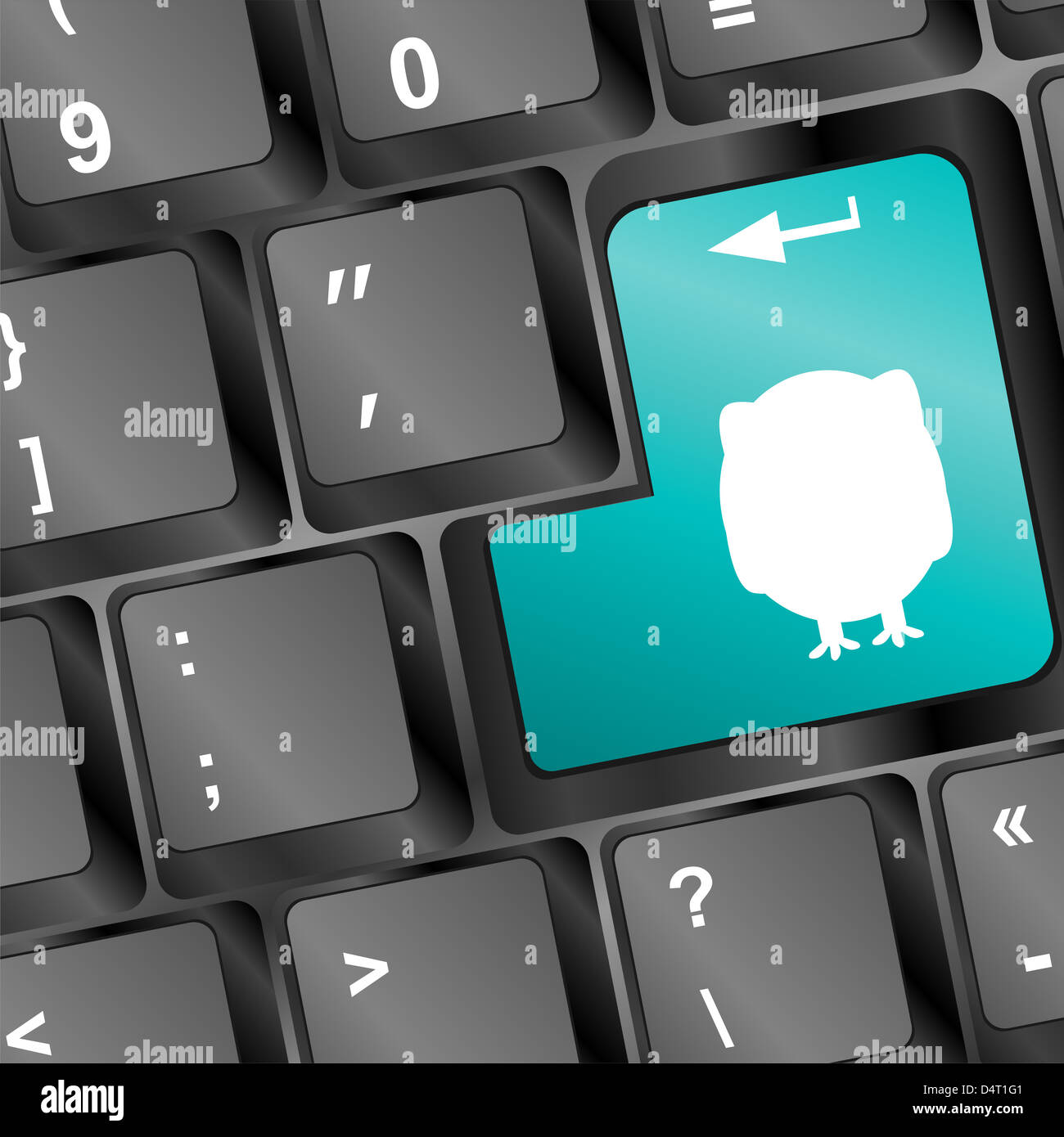 Chouette blanche silhouette sur clavier PC ordinateur Banque D'Images