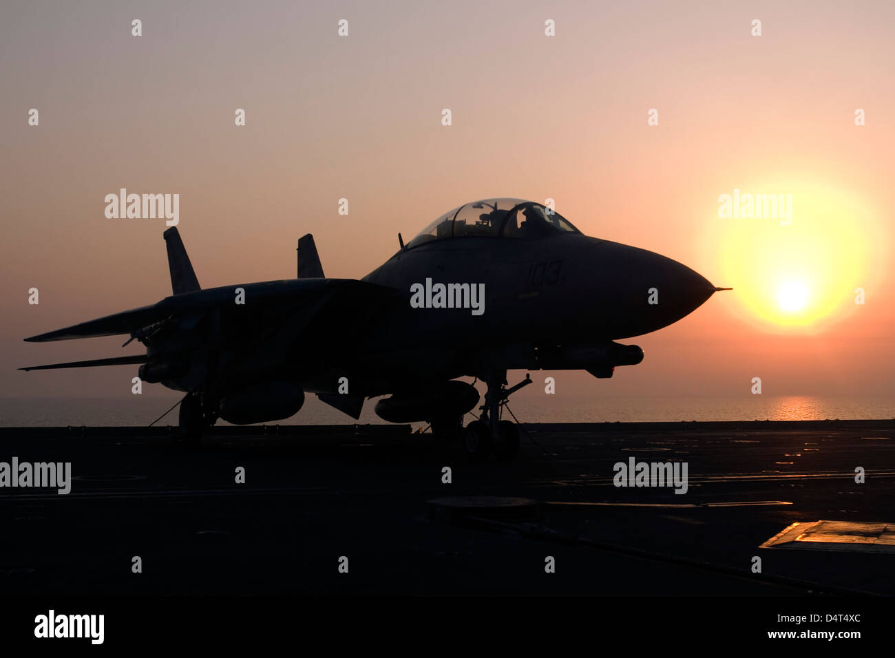 Un F-14D Tomcat sur le pont du USS Theodore Roosevelt. Banque D'Images