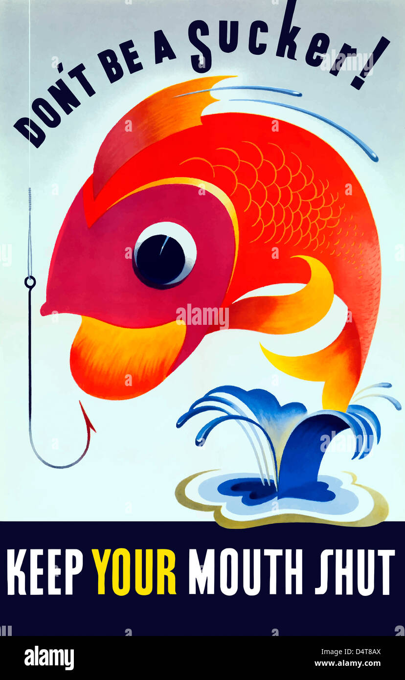 Vintage WW2 affiche d'un des poissons colorés d'un saut d'un étang Banque D'Images