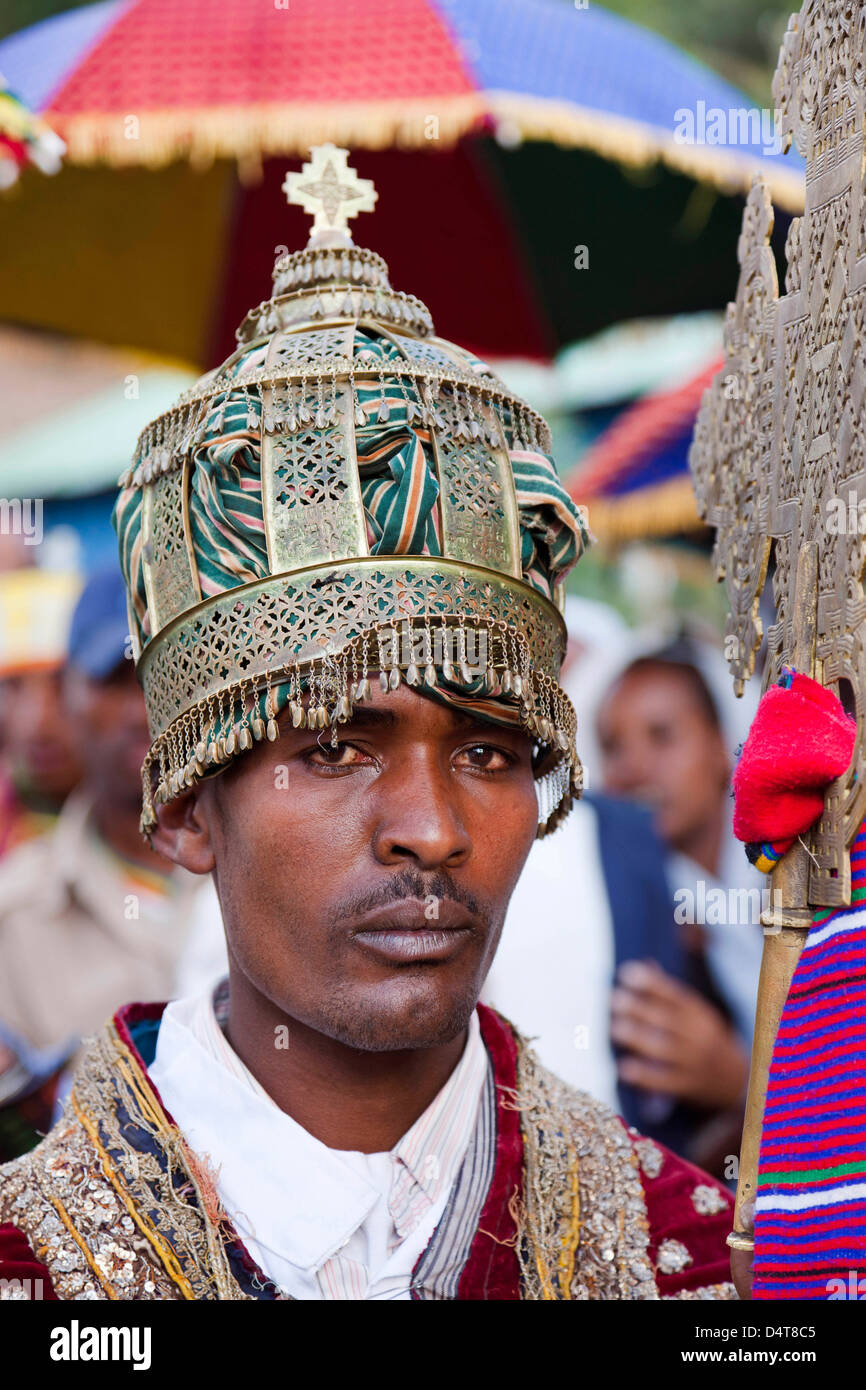 Cérémonie à Meskel Lalibela, Éthiopie Banque D'Images