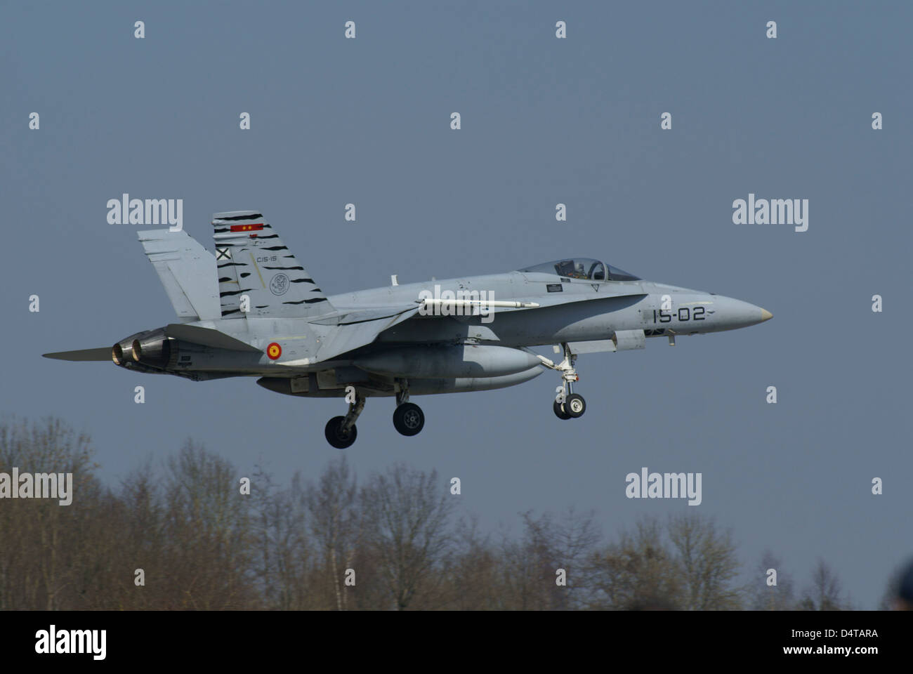 Une EF-18 de la Force aérienne espagnole en vol au dessus de Florennes, Belgique. Banque D'Images