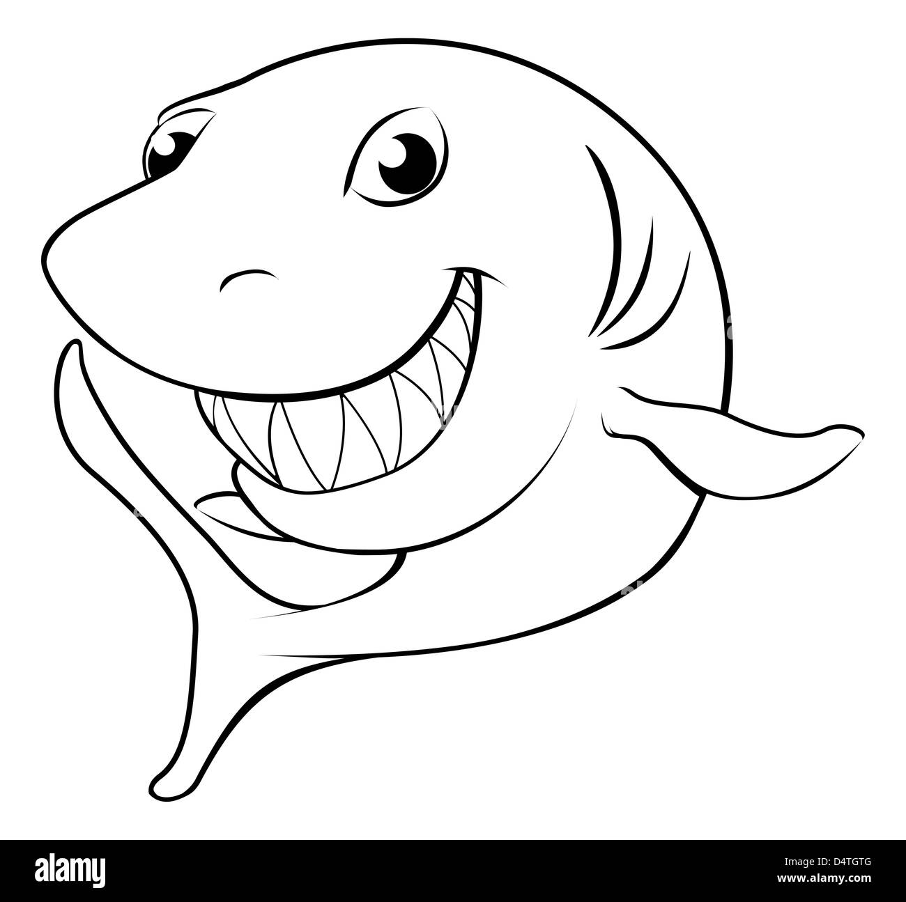 Illustration noir et blanc d'un heureux cartoon shark Banque D'Images