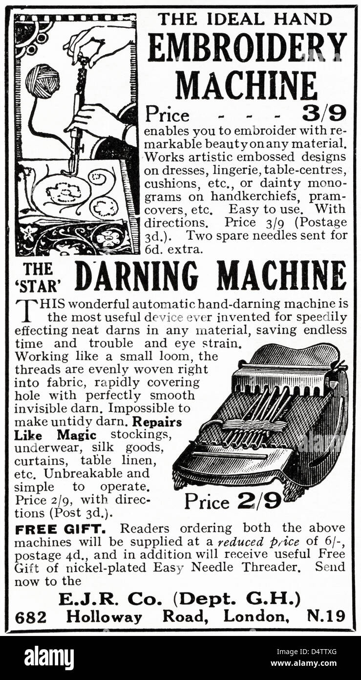 Période des années 1920 vintage publicité imprimer à partir de la revue  anglaise broderie main publicité et machines de reprisage Photo Stock -  Alamy