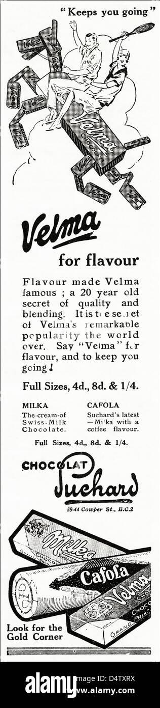 Période des années 1920 vintage publicité imprimer à partir de la revue anglaise chocolat Suchard publicité Banque D'Images