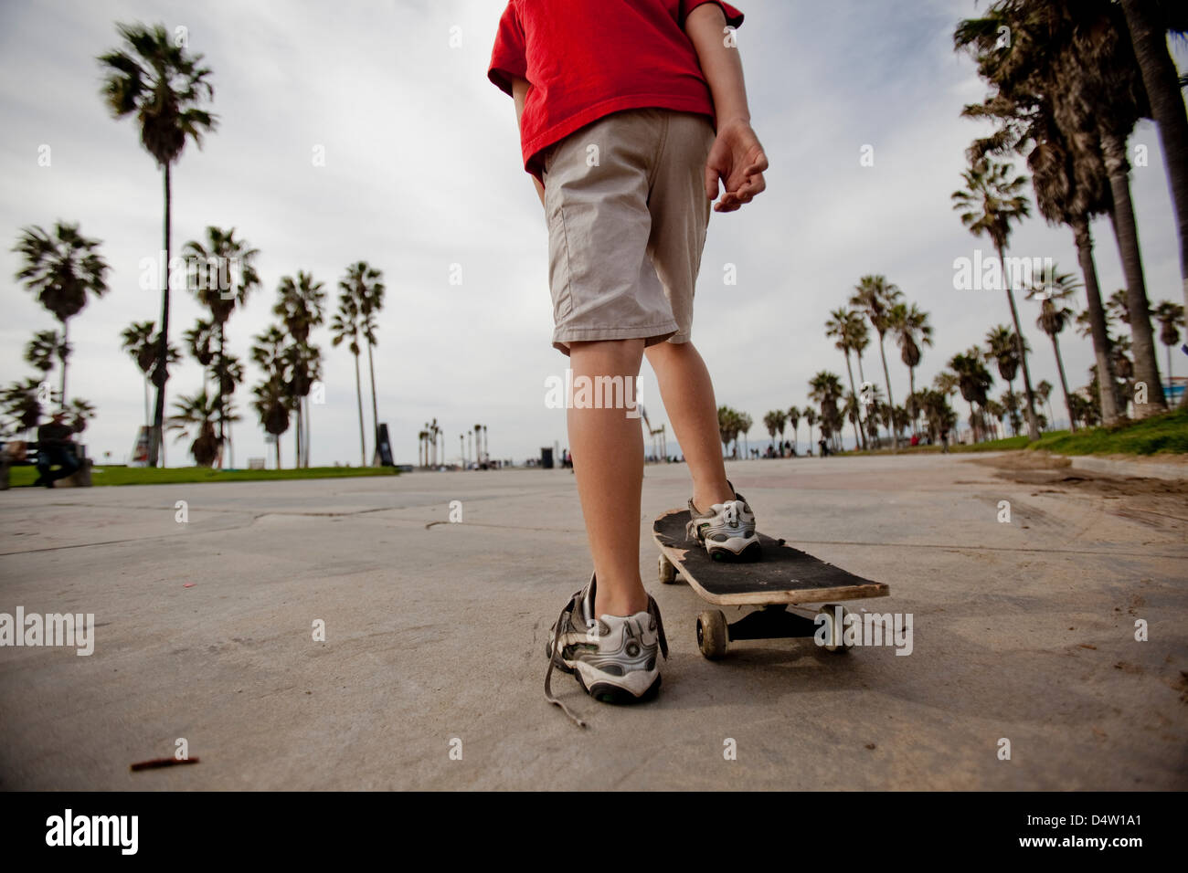 Boy riding on skateboard in park Banque D'Images