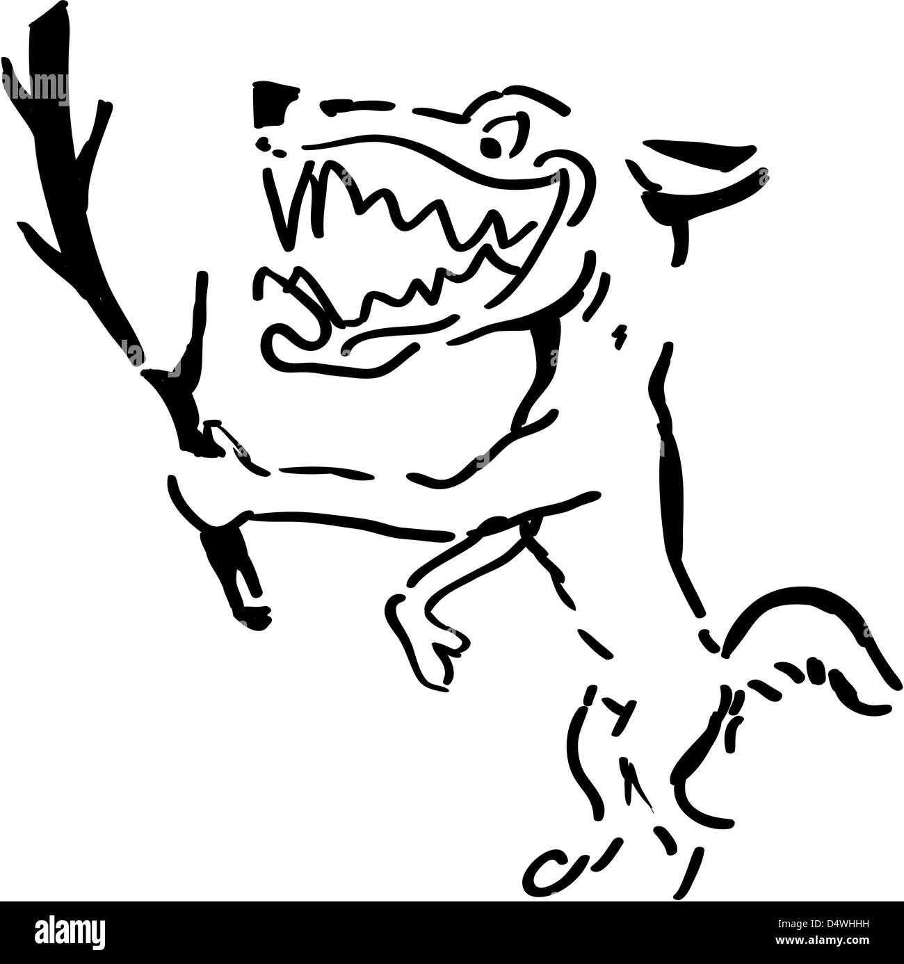 Wolf tenant une branche, illustration en noir et blanc Banque D'Images