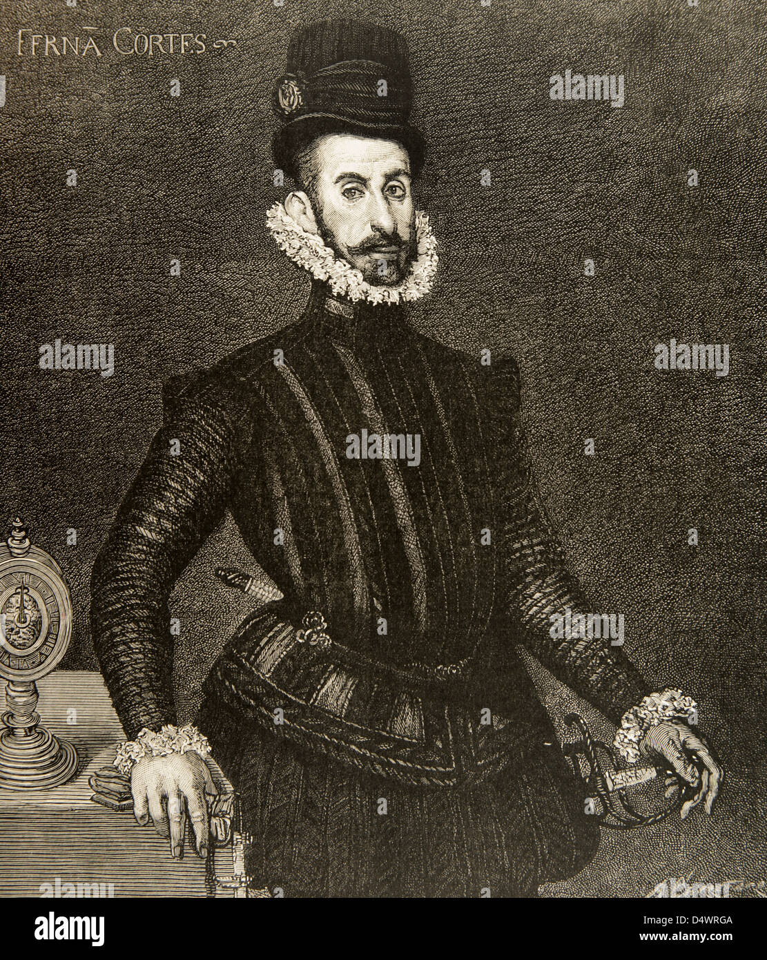 Hernan Cortes (1488-1547). Conquérant espagnol du Mexique. La gravure. Banque D'Images