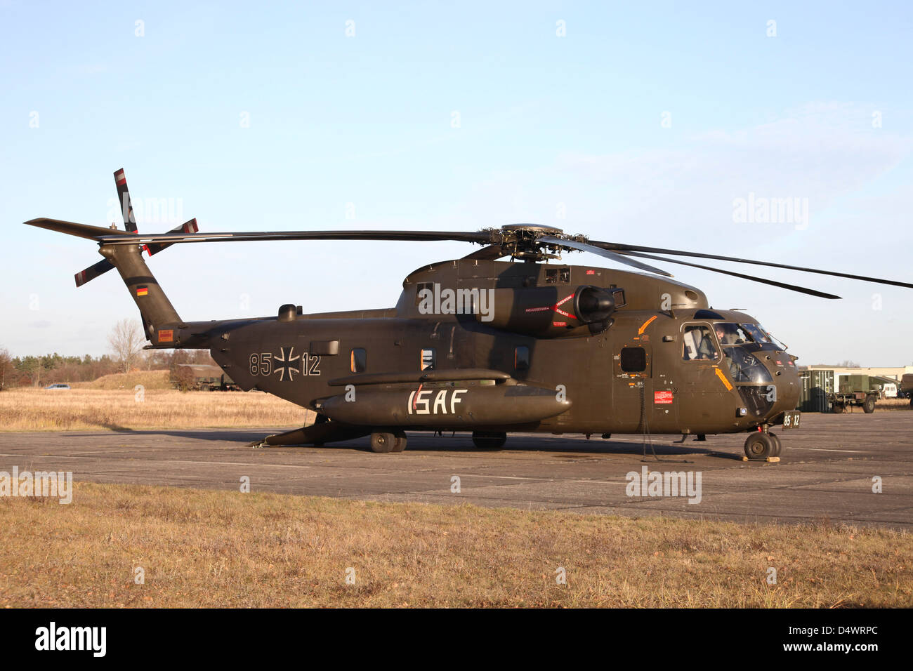 Un hélicoptère CH-53GS à l'Aérodrome de Stendal (Allemagne). Banque D'Images