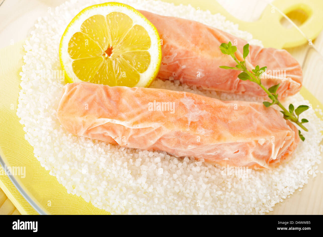 Filet de saumon congelé avec citron Banque D'Images