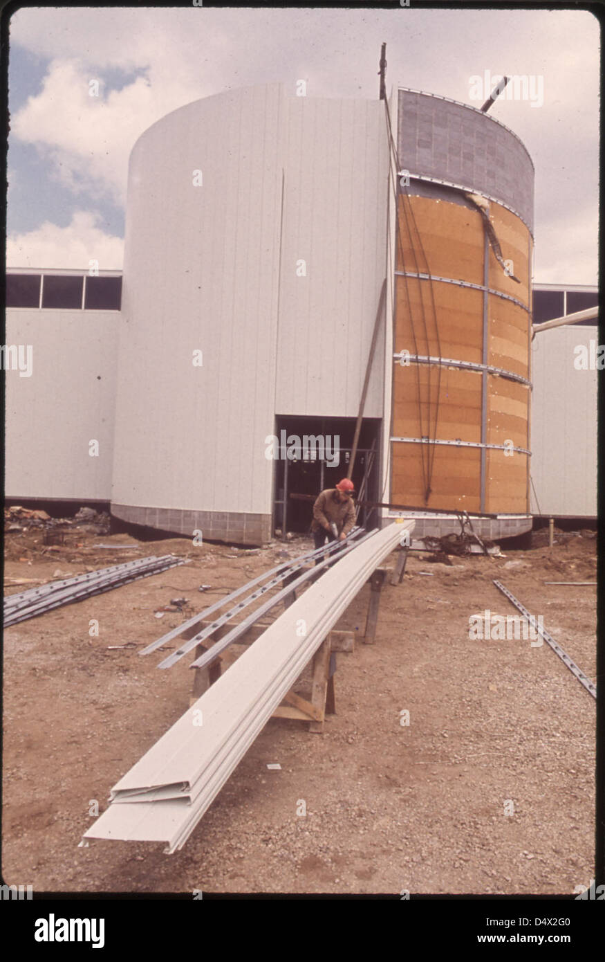 Construction de l'école communautaire Fodrea 02/1973 Banque D'Images