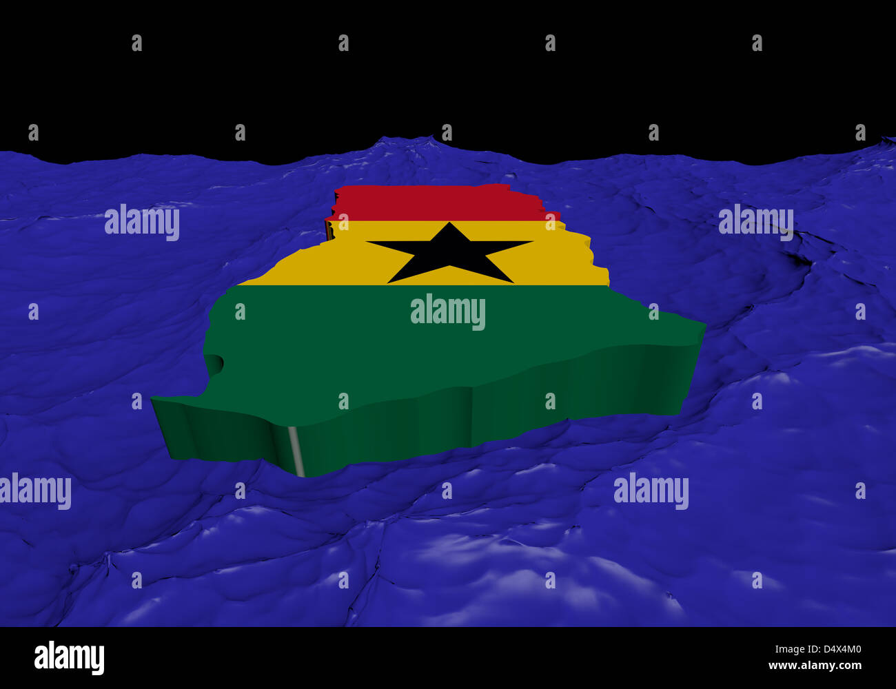 Ghana carte drapeau dans l'océan abstrait illustration Banque D'Images