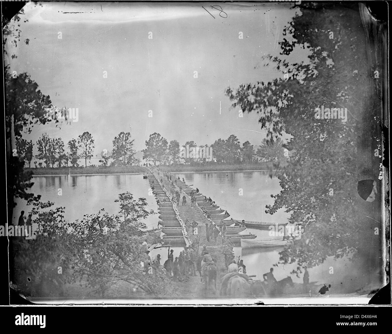 Pont de bateaux sur la rivière James, 1864 Banque D'Images