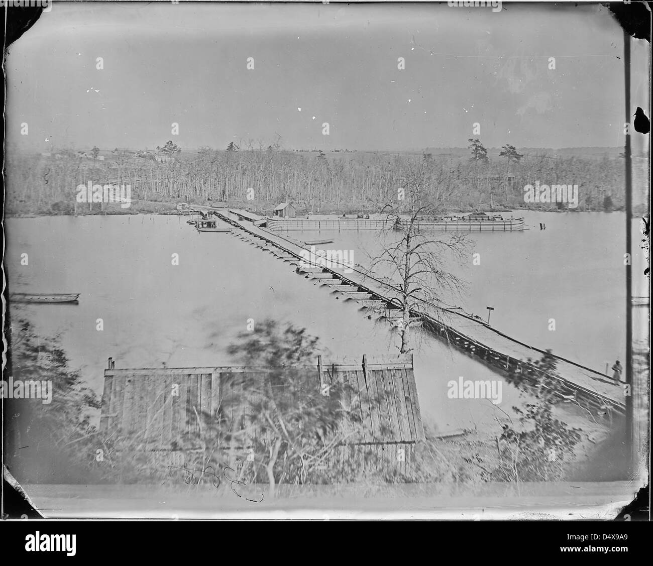 Pont de bateaux à Broadway, l'atterrissage de la rivière Appomattox, 1864-65. Banque D'Images