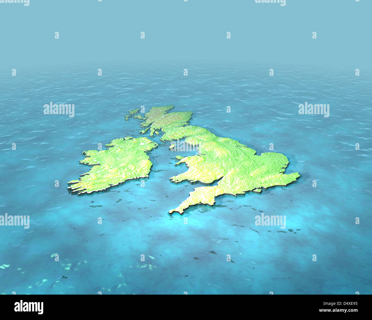 3D render of the British Isles 3D render of the British Isles sur fond de mer Banque D'Images